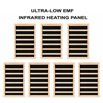 7-piece 2100W low EMF mica infrared sauna heating panel kit with seven 300W heaters for DIY sauna construction and replacement.