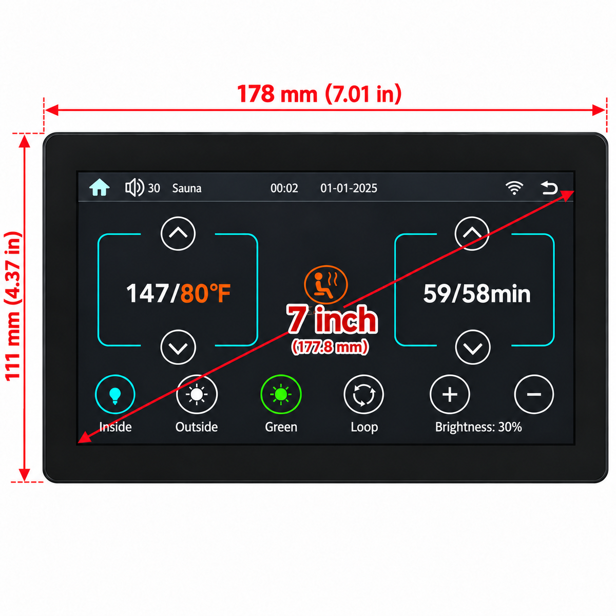 Universal Sauna Control Panel & Power Supply Box Replacement with WiFi and 7-Inch Touchscreen（W7）