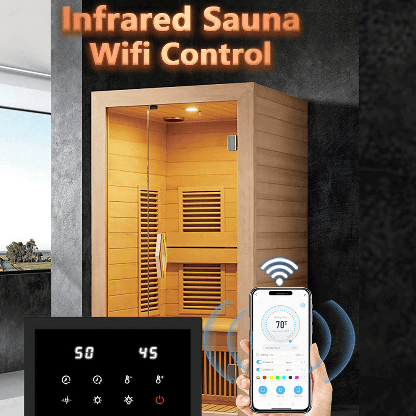 WiFi Infrared Sauna Control Panel Kit – Universal Replacement Controller for Infrared Sauna Repair & DIY Sauna -LW21 (110-240V 3000W Power Supply)