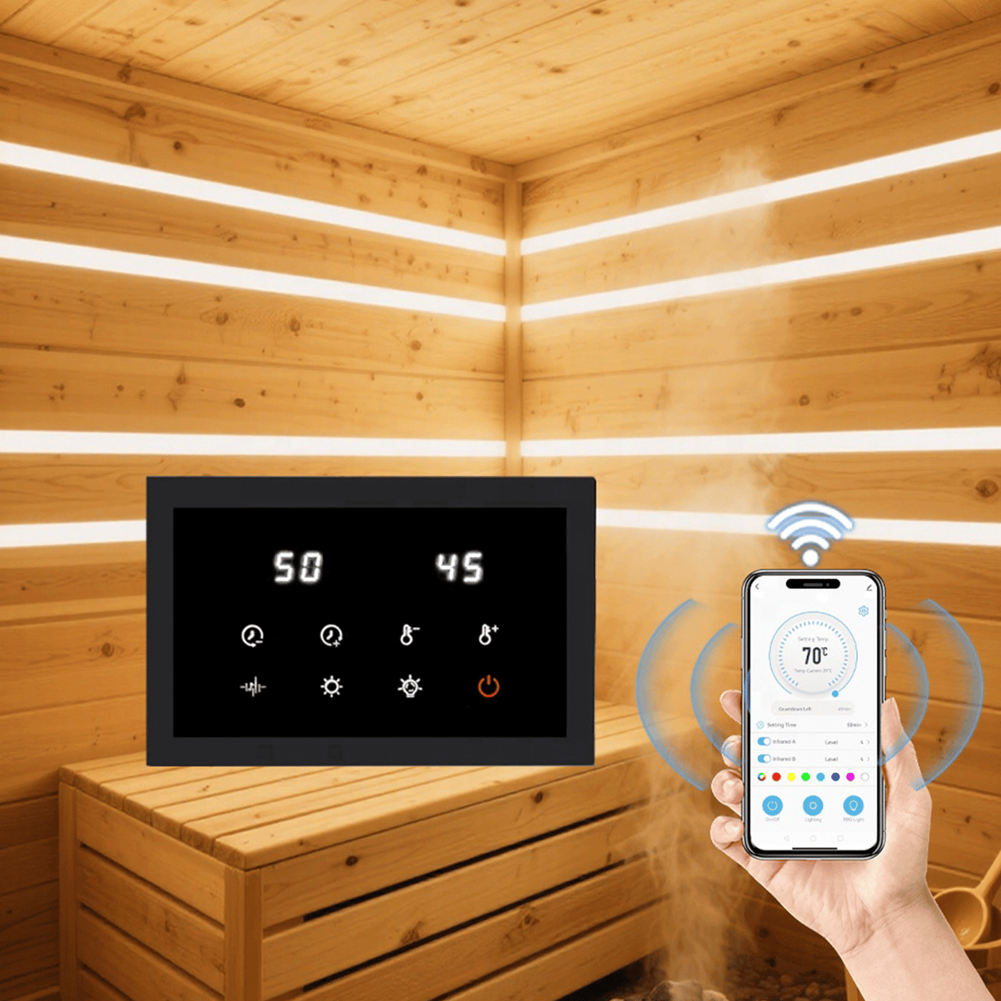 WiFi Infrared Sauna Control Panel Kit – Universal Replacement Controller for Infrared Sauna Repair & DIY Sauna -LW21 (110-240V 3000W Power Supply)